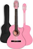 Midex CG-395PK Pembe Renk Kesik Klasik Gitar 4/4 Yetişkin Boy Sap Ayarlı Full Set