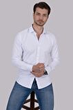 Beyaz Sedef Düğmeli Slimfit Erkek Gömlek