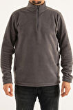 Souris Erkek Gri Standart Kalıp Anti-Pilling Tüylenme Yapmayan Yarım Fermuar Polar Sweatshirt