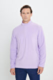 Erkek Lila Anti-Pilling Tüylenme Yapmayan Standart Fit Dik Yaka Polar Sweatshirt