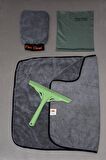 4'lü Mikrofiber Oto Yıkama Kurulama Araba Silme Bezi + Cam Bezi + Oto Eldiveni + Silecek
