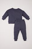 DeFacto Erkek Bebek 2'li Takım Bisiklet Yaka Baskılı Sweatshirt Beli Lastikli Eşofman Altı D6767A524WNAR153