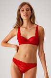 Pierre Cardin Kırmızı 4841 Dantelli Kapsız Dantelli Sütyen Ve String Fantezi İç Çamaşır Takımı