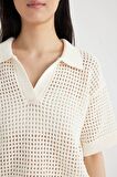 DeFacto Relax Fit Polo Yaka Ajur Kısa Kollu Triko Tişört C4573AX24SMER105