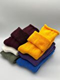CİHO SOCKS 6 Çift Kadın Kışlık, Kalın, Kıvrık, Lastiksiz, Bordo Termal Soket Çorap