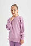 DeFacto Kız Çocuk Lila Relax Fit Bisiklet Yaka Pamuklu Basic Düz Okul Sweatshirt A2797A824AUPR61