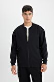 DeFacto Relax Fit Kolej Yaka Fermuarlı Çift Cepli Mevsimlik İnce Bomber Hırka D2605AX24AUBK81