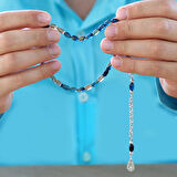 Kararmaz Metal Arnavut Püsküllü Kapsül Kesim Şeffaf Mavi-Beyaz Bilek Boy Ateş Kehribar Tesbih