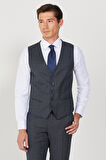 Erkek Lacivert-gri Slim Fit Dar Kesim Mono Yaka Kareli Yelekli Klasik Takım Elbise