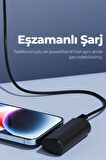 iPhone Lightning Soketli Mini Powerbank 5000mAh Type-C Dahili Kablolu Taşınabilir Şarj Cihazı Siyah