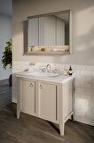 VitrA Valarte 62154 Lavabo Dolabı, Kapaklı, Etajerli Lavabolu, Krom Kulplu, 80 cm, Mat Gri