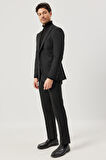 Erkek Siyah Slim Fit Dar Kesim Mono Yaka Siyah Takım Elbise