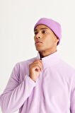 Erkek Lila Anti-Pilling Tüylenme Yapmayan Standart Fit Bato Yaka Sweatshirt Polar Ceket