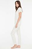 Mod Collection Kadın Desenli Boydan Patlı Pijama Takımı Ekru