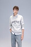 Relax Fit Fermuarlı Dik Yaka Baskılı Kalın Sweatshirt Kumaşı Sweatshirt