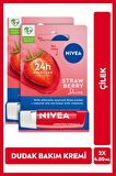 Nivea Dudak Bakım Kremi Ve Dudak Parlatıcı 4.8gr, Çilek Kokusu, Nemlendirici, Hafif Kırmızı Işıltı, X2Adet