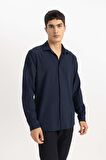 DeFacto Modern Fit Polo Yaka Basic Düz Krinkıl Uzun Kollu Gömlek B7384AX24SPNV64