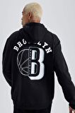 DeFactoFit NBA Brooklyn Nets Standart Fit Kapüşonlu Kalın Sweatshirt A9679AX23WNBK81