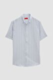 Slim Fit Mavi Gofre Kısa Kollu Gömlek 0HC02ORT04265