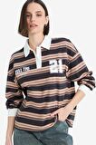 Coool Loose Fit Çizgili Polo Yaka Sweatshirt