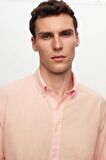 Slim Fit Pembe Düğmeli Yaka %100 Pamuk Yazlık Flamlı Keten Görünümlü Gömlek 6HC02ORT63265