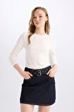 DeFacto Fashion Fit Soluk Efektli Cepli Kemerli Jean Mini Etek D5831AX24WNNM34