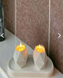 Dekoratif Beton Tabaklı Geometrik Tealight Mumluk Seti ( Tealight Mumlar Dahildir)