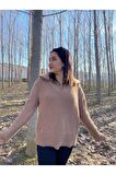 Kadın Fermuarlı Balıkçı Yaka Oversize Triko Kazak