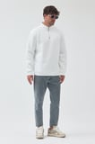 Lenithra Basic Oversize Siyah Unisex Yarım Fermuar Boğazlı Sweatshirt Beyaz / S