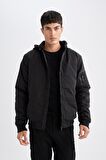 DeFacto Slim Fit Dar Kesim Çıkarılabilir Kapüşonlu Fermuarlı Çift Cepli Mevsimlik Hafif Bomber Mont Ceket C5908AX24WNBK27
