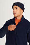 Erkek Lacivert Anti-pilling Tüylenme Yapmayan Standart Fit Bato Yaka Sweatshirt Polar Ceket