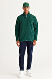 Erkek Yeşil Anti-pilling Tüylenme Yapmayan Standart Fit Bato Yaka Sweatshirt Polar Ceket