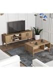 Mezza Set 1586-2076 Tv Ünitesi Exxen Orta Sehpa (AHŞAP AYAKLI) - Sepet Rengi