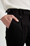 DeFacto Twill Yazlık Kumaş Pantolon Tapered Fit Normal Kesim Cepli Basic Düz Keten Karışımlı Duble Paça B6585AX24SPBK27