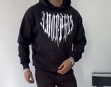 Uzun Kol Kapşonlu Baskılı SweatShirt - Siyah