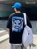 Baskılı Oversize Bisiklet Yaka T-shirt - Siyah