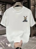 Baskılı Oversize Bisiklet Yaka T-shirt - Beyaz