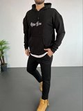 Erkek Kapşonlu Sweatshirt – Oversize Üç İplik Şardonlu Hoodie, “Other Lives” Ön - Arka Baskılı, Kanguru Cepli, Kışlık Rahat Günlük Stil - Siyah