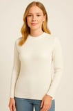Bisiklet Yuvarlak Yaka Triko Kazak Pamuklu Kalın Fitilli Dokuma, Regular Fit Uzun Kollu Kışlık Model - Beyaz