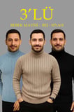 Erkek Fitilli Triko Kazak lÜ Set Bebek Mavisi Bej Siyah Regular Balıkcı Yaka Tam Boğazlı Triko Seti Modeli Kazak