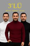 Erkek Fitilli Triko Kazak lÜ Set Beyaz Bordo Siyah Regular Balıkcı Yaka Tam Boğazlı Triko Seti Modeli Kazak