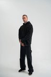 Unisex Uzun Kol Kapşonlu Yıkamalı Nakışlı SweatShirt - Siyah