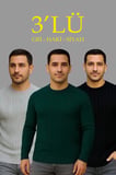 Erkek Fitilli Triko Kazak lü Set Gri Haki Siyah Regular Fit Bisiklet Yaka Triko Seti Modeli Kazak