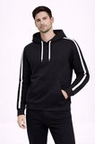 Erkek Şeritli Kapüşonlu Sweatshirt Oversize  Iplik Pamuklu - Siyah