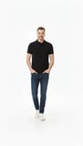Erkek Pike Kumaş Düğmeli Yaka Regular Fit Günlük Kısa Kol Tişört T-shirt - Siyah
