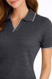 Triko Kumaş Yakalı Düğmesiz Açık Yaka Fitilli Kısa Kollu Regular Fit Tişört T-shirt - Siyah
