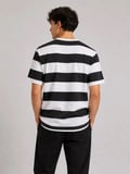 Erkek Çizgili Oversize Tişört Bisiklet Yaka Kısa Kol Yazlık T-Shirt - Siyah