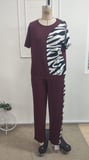 Kadın Kısa Kollu Bisiklet Yaka Zebra Desen Bluz Ve Pantolon Ikili Takım