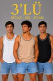 Erkek 3’lü Kolsuz Sporcu Atlet Seti Yazlık Bisiklet Yakalı - Siyah, Bej, Beyaz