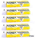 Florex 40 Litre Büzgülü Limon Kokulu Sarı Çöp Torbası Poşeti / 55 x 60 Cm. - 10 Adetlik 5 Rulo